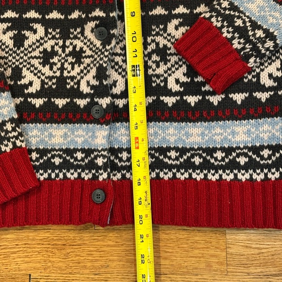 Eddie Bauer Vintage Red and Blue Cardigan 100% Lambswool Wool Womens Medium - Picture 6 of 7